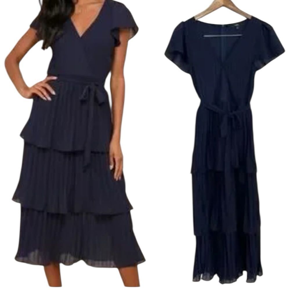 Lulu's Midnight Blue Layered Midi Dress size extra small (missing sash belt) NWT